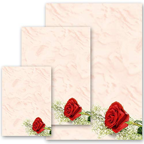 Motivpapier ROTE ROSE Blumen & Blüten, Liebe & Hochzeit Blumenmotiv - DIN A4 Format 100 Blatt - Paper-Media