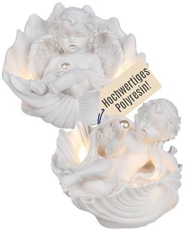 Out of the blue Liegender Engel mit LED-Perle in Muschel - dekorative Engel-Statue aus Polyresin - warmweiß beleuchtet - für Innen & Außen - symbolische Wohn- und Weihnachtsdeko