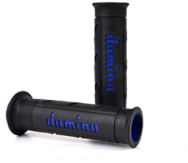 Domino coppia manopole sport bicomponente soft road, per Scooter (nero-blu)