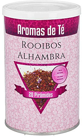 Aromas de Té - Pirámides de Rooibos Alhambra con Malva Frambuesas/Infusión Rooibos Alhambra con Pasas Granada - Digestivo - Con Efectos Relajantes- 20 pirámides