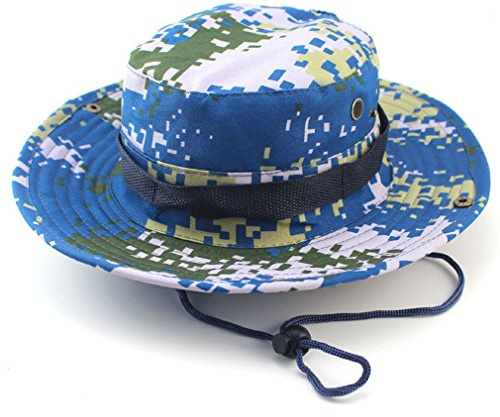 Unimango Anglerhut, Sonnen- und UV-Schutz, schnell trocknend, breite Krempe, für Wandern, Camping, Reisen, Blue Digital Camouflage