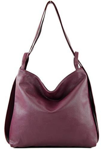 modamoda de T192 Damen Leder Rucksack Schultertasche 2in1 handmade in Italy, Farbe:Bordeauxviolett