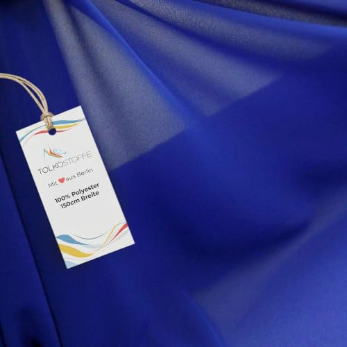 TOLKO Chiffon Stoff Meterware für Rock Bluse Tücher | Halb transparent knitterarm weich fallend | leicht wie Tüll Voile | Dekostoff für Gardine Vorhang Sichtschutz Stoffe zum Nähen Meterware (Blau)