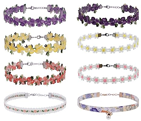 Manfnee 8Pcs Collier ras du cou en Velours Gothique Choker de Dentelle avec Tatouage Lolita Femme
