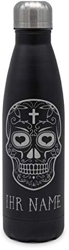printplanet - Isolierte Trinkflasche mit Text oder Namen graviert - Edelstahl Thermo-Flasche mit Gravur, 500ml - Schwarz - Motiv wählen