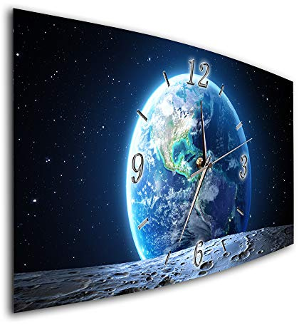 Bilder-Manufaktur BM Funk Quarz Wanduhr Funkwanduhr Funkwanduhren Funkuhr Funkuhren kein Ticken lautlos geräuschlos leise modern ohne Tickgeräusche groÃŸ XXL Wohnzimmer Küche Weltall Erde 7918-1a