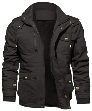 KEFITEVD Veste de Travail en Polaire d'hiver pour Hommes Vestes avec Doublure Cargo de Combat Manteaux avec 7 Poches Coton,Gris Foncé,L
