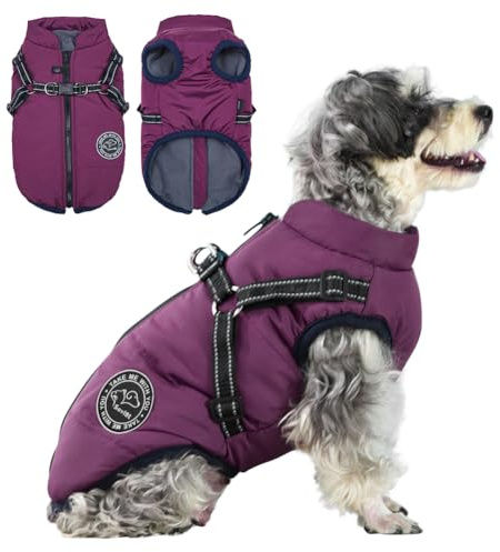 Savlot Hundejacke Winterweste Jacken Hundemantel Hundepullover Haustier Skifahren Kostüm Ärmellose Baumwolle Gepolsterte Weste Mit Brustgurt Gurt - Lila, M