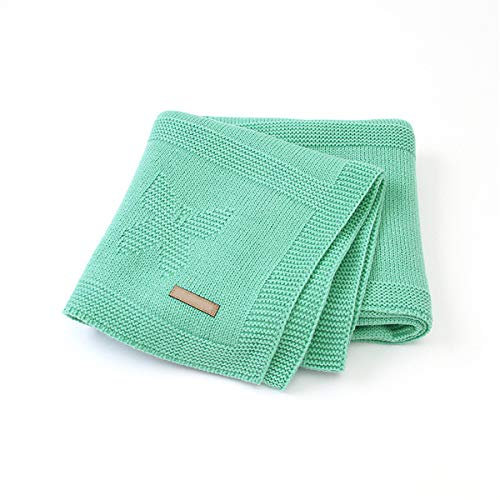 Surwin Strickdecke Babydecke Kuscheldecke Baumwolle, Mädchen und Jungen Babys Gestrickt Kinderdecke Freien Krabbeldecke Perfekt für Kinderwagen Babybett (Grün,95x75cm)
