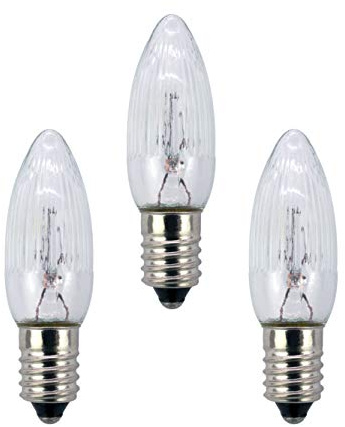 hellum Ersatzkerzen Glühfaden 3x, 8V 3W, 30 Brennstellen E10 außen 920000 | Ersatzkerzen für Lichterketten & Schwibbogen, 3 Stück Riffelkerzen E10 (ø10 mm), 22 Lumen Ersatzkerzen Lichterkette