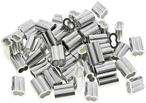 50 Pezzi Doppi Manicotti in Alluminio, Anello di Crimpatura in Alluminio, Manicotto in Alluminio per Funi Metalliche, per il Fissaggio di Corde, Catene per Cani (3 mm)