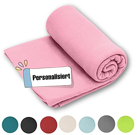 Fleece Kuscheldecke 130 x 160 cm | mit Name | personalisiert | Fleecedecke | Sofadecke | warme Decke (Lachs)