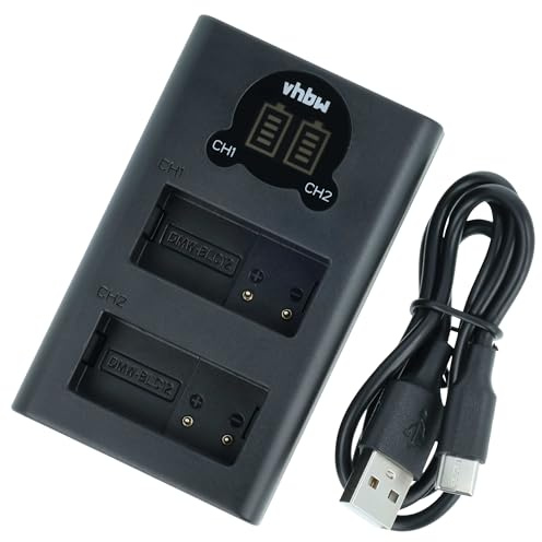 vhbw Dual Micro-USB + USB-C Ladegerät kompatibel mit Panasonic Lumix DMC-GH2K, DMC-GH2HS Kamera - Ladeschale + USB-C Kabel Ladeanzeige
