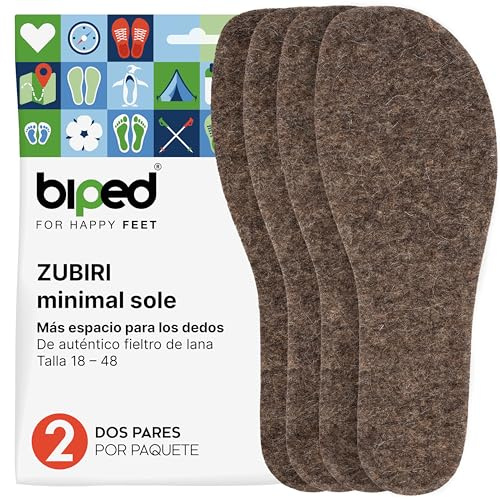 biped minimal sole ZUBIRI - 2 Paar Einlegesohlen für Barfußschuhe - Filzsohlen aus echtem Wollfilz - Passen in Minimalschuhe für Erwachsene und Kinder(42)