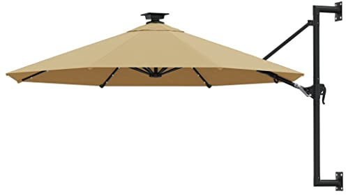 vidaXL Parasol Mural de Jardin avec LED, Pare-soleil de Patio, Abri de Soleil, Parasol de Terrasse Arrière-cour Extérieur, 300 cm Taupe