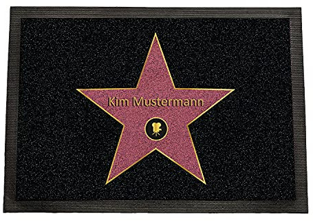 Personalisierte Fußmatte | Schmutzfangmatte mit Walk of Fame Stern | Geschenk zum Geburtstag, Einzug, Weihnachten | Fussmatte als Einweihungsgeschenk | Türmatte mit Namen & Motiv | 75x50cm mit Rand
