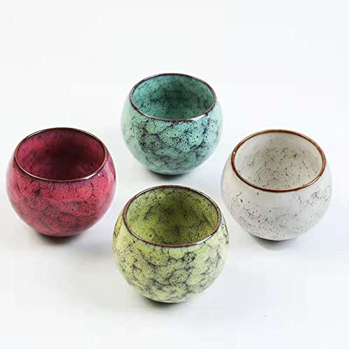 MQjzsh Handmade Chinese Japanese Tea Bowls, Tea Cup Set, 4 Pack, 110ml / 3.7oz for Office, Home, Gifts (G,W,P,Y)