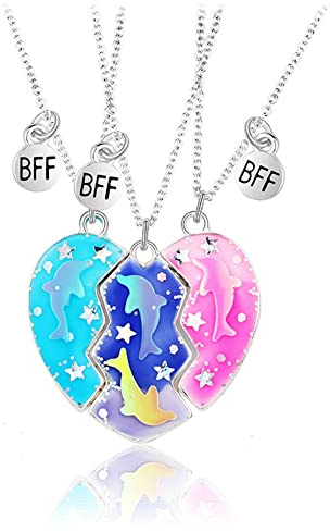 DOYYCA Friendship Necklace Best Friend Necklace for 3 Girls Magnetic Matching Heart Pendant BFF Necklaces for Sister (Dolphin Heart)