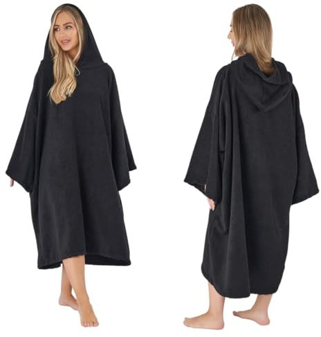 Brentfords Towel Poncho Adult Hooded Large Bath Swim Surf Beach Absorbent Microfiber Dry Changing Robe for Men Boys Quick Dry, Black