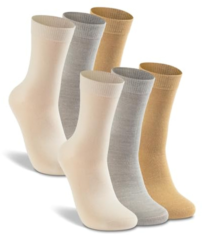 LIXIA Womens Thin Merino Wool Crew Socks Warm Breathable Winter Boot Liners Cozy Thermal Casual for Dress Trousers(6 Pairs - Cream White/Light Grey/Beige)
