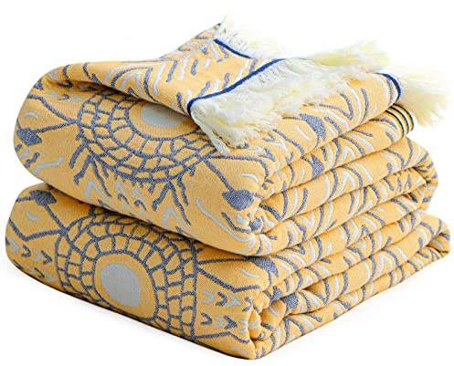 SAYT RLAE 100% Baumwolle Decke Boho Tagesdecke 200x230cm Doppelseitig Bettwäsche Kuscheldecke, Boho Throw Blanket for Bed, Baumwolldecke Couchdecke Wendedecke Bettüberwurf Sofa überwurfdecke