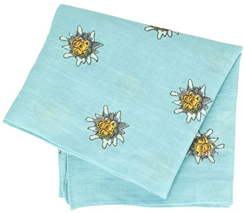 Breiter Edelweiß Trachtentuch Nickituch Trachten-Nickituch Schal Tuch aus 100% Baumwolle 50 x 50 cm – Bleu