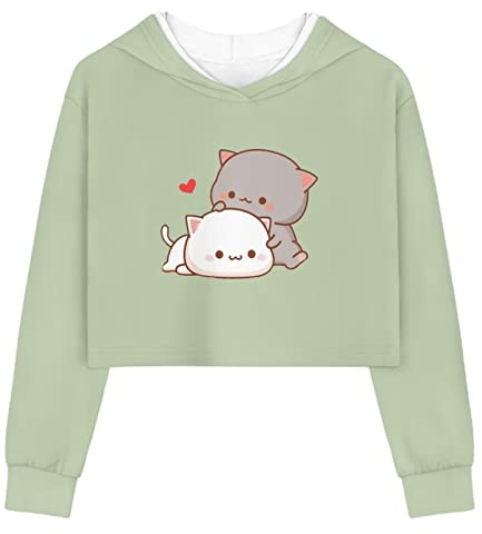 DISNIMO Flickor magtröja huvtröjor 5-14T barn långärmad pullover sweatshirts atletisk volleyboll kläder, Söt katt, 11-12 Years