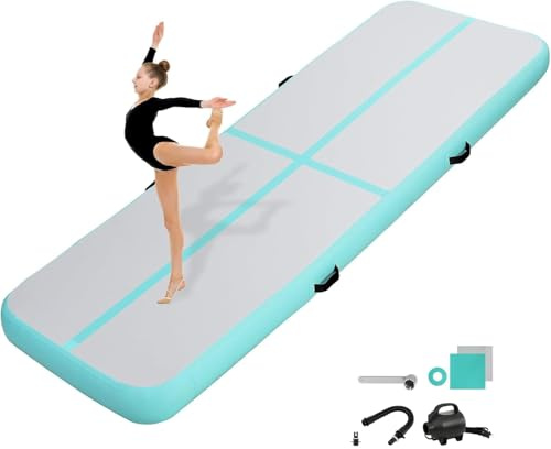 KIKILIVE Träningsmatta 20 cm hög 5 m uppblåsbar gymnastikmatta med luftpump träningsmatta för fitness, utomhus, yoga, träning