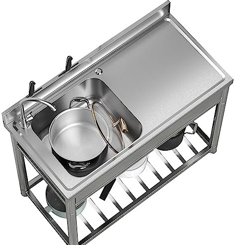 100x50x80cm Waschbecken im Freien Handgefertigte Spüle Edelstahl Spüle 1 Fach Spüle mit linker Hand Plattform für Bauernhaus Cafe Shop Krankenhaus Garage