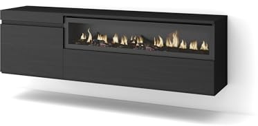 Skraut Home | TV-Schrank, Lowboard | für Wohnzimmer und Esszimmer | 150x45x35cm | Für TV-Geräte bis zu 65 | Elektrokamin. Maße | Hängend | Moderner Stil | Schwarz