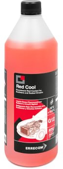 ERRECOM Red Cool, Red Coolant and Antifreeze -10°C/+103°C, Fluorescent Formulation with organic-based OAT inhibitor package, G12, Ready to Use, 1 Litre