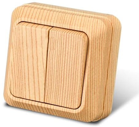 Interruptor basculante montado en superficie, grano de madera 2 compartimentos, 1 vía, 86 mm, 10 Amp, 250 V