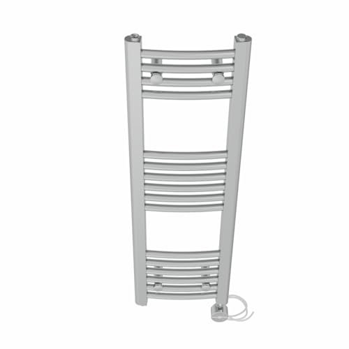 NRG Prefilled Curved Electric Heated Towel Rail Radiator Chrome Thermostatic Bathroom Warmer with Touch Screen Display 1000x300mm - 400W