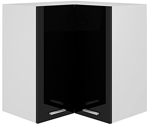 JUNZAI Eckhängeschrank, Küchenhängeschränke, Küchenschrank Hängend, Wall Cabinet, Oberschrank, Wandschrank Küche, Hochglanz-Schwarz 57x57x60 cm Spanplatte