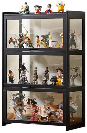 JSLJJBD Acryl Vitrine Sammlervitrine Bücherregal Mit Türen Display Case Auf Vier Seiten Transparent, Design Mit Aufklappbarer Schwebeschranktür, Starke Tragfähigkeit 70 * 34 * 106cm Black