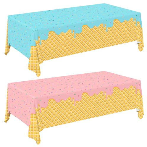 Gatherfun Ice Cream Party Supplies: 2-Pack Ice Cream Birthday Party Decorations,Disposable Plastic Tablecloth, Ideal Table Cover for Kids & Girls Birthday, Baby Shower & Themed Parties, 54 x 108 Inch