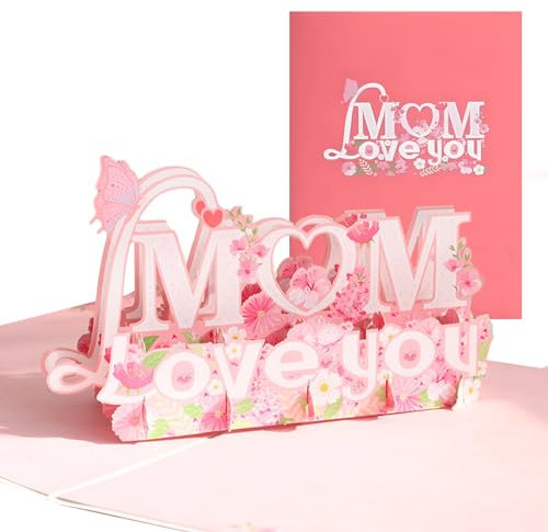 SERTAS Muttertagskarte Rosa Pop Up Karte Geschenk für Mama Geburtstag 3D Grußkarte Geburtstagskarte Mama Muttertag Geschenk Geburtstagskarte Mama (Rosa 1)