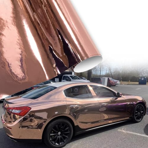 Blueshyhall Autofolie Rosegold mit Spiegeleffekt, Car Wrapping Folie Rosegold Chrom Glänzend Metallic, Autofolie Bronze Folierung Folie Auto Innen Aussen Wasserfest mit Selbstklebende (75 x 152 cm)