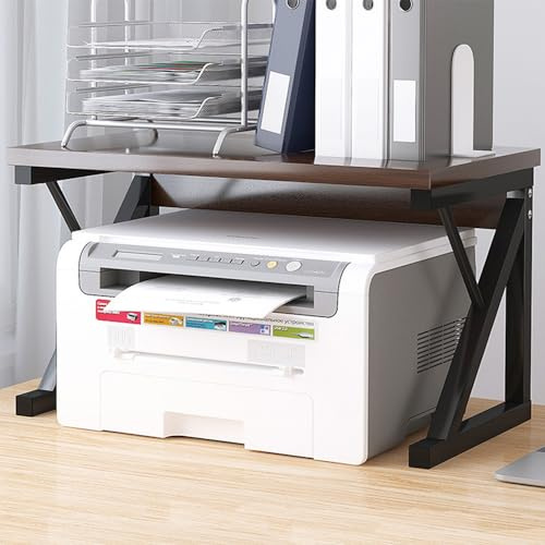 Homullel Countertop Kitchen Storage Rack, Microwave Oven Shelf Microwave Stand Storage Unit, Office Printer Stand for Desktop Storage Organizer (Dark Walnut, 1 Tier (Strengthened))