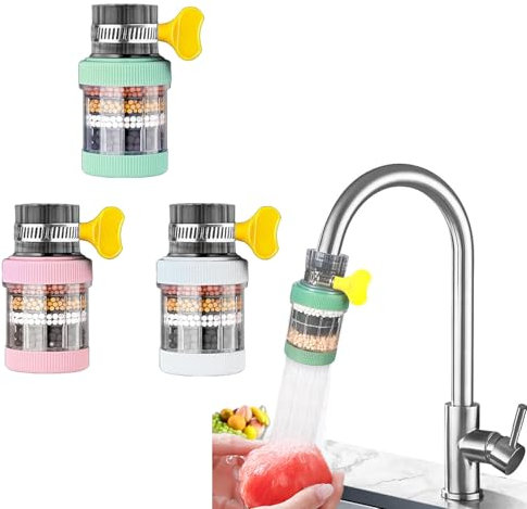 PeiDog 3pcs Mini Wasserhahn Wasserfilter für Trinkwasser, Spritzfest Leitungswasserfilter Filter, runder Hahn Wasser Filter für Küche Badezimmer (6-Schicht-Filtration mit Aktivkohle)