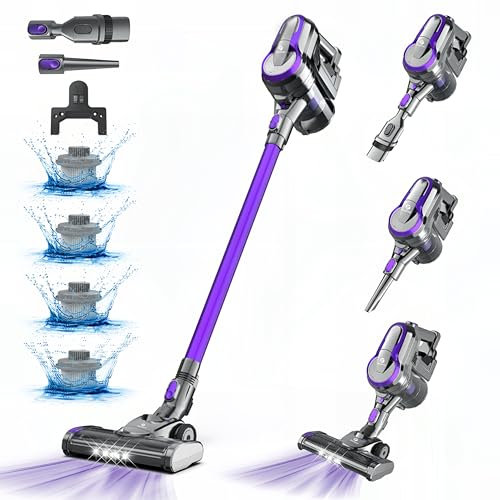 FixtFixer 250W/25000Pa/55Min Akku Staubsauger | 4×HEPA | Staubsauger Kabellos mit Bürstenloser Motor | LED-Licht und Anti-Tangle-Bürste | Staubsauger für Harte Böden,Tierhaare