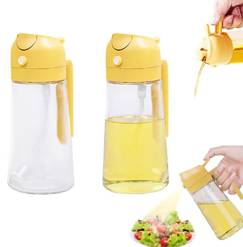 JIANGLAI Botella dispensadora de aceite de oliva de vidrio para cocina, dispensador de aceite de oliva 2 en 1 y pulverizador de aceite de 470 ml para cocinar, freidora de aire, ensalada, barbacoa, 2