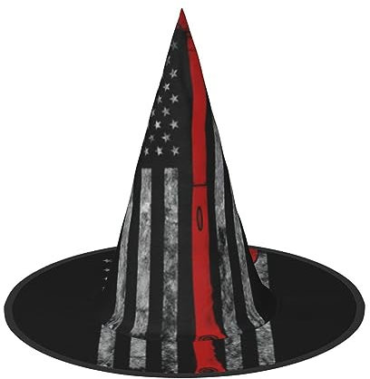ERSDWRE Sombrero de bruja con bandera de línea roja de hacha de bombero, decoraciones de fiesta de Halloween para adultos, accesorio de disfraz de bruja