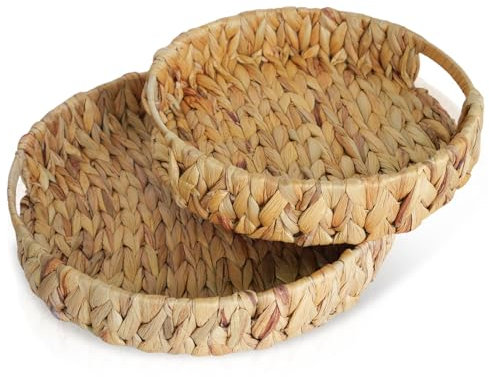 Whemyreat Set of 2 Coasters Made of Water Hyacinth, Boho Decorative Placemats Tray Round, Braided Basket, Seagrass Basket, Small and Round, Decorative Fruit Bowl, Decorative Bowls, Basket Storage,
