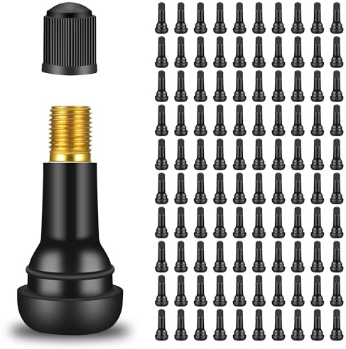 Zocipro 100Pcs TR413 Válvula de Goma para Neumáticos, Snap-in Tire Válvula del Neumático con Tapas de Polvo, Válvulas Rueda Universales para Llantas sin Cámara de Aire de Coches y Motos