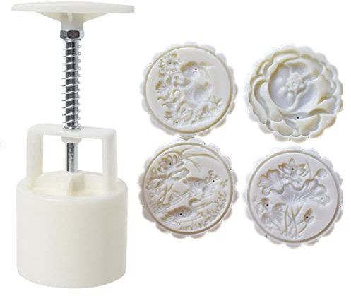 Juego de moldes para tartas de luna, 75 g, sellos florales de otoño, prensa manual, cortador de postre