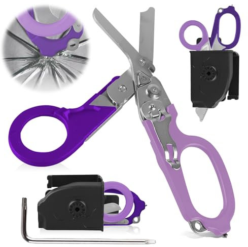 WANDGU Forbici Mediche Multifunzione Pieghevoli 6 in 1 Raptor, Cesoie di Emergenza, Multitool Pinze per Attività Quotidiane (Viola)