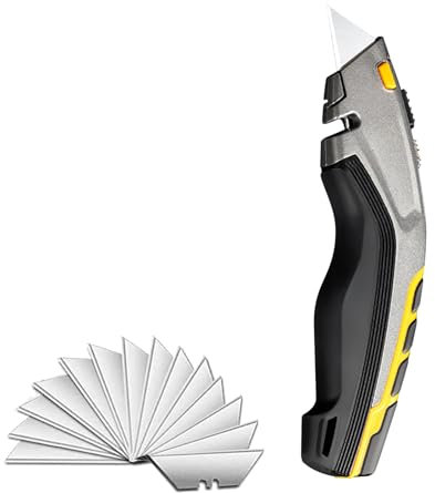 Cutter Profesional Cutter de Seguridad Cuchillas Cutter, Navaja de Afeitar de Cambio Rápido, con 14 Hojas Adicionales, para Cajas, Cartones y Cartones(17.2 * 5.1cm/1)