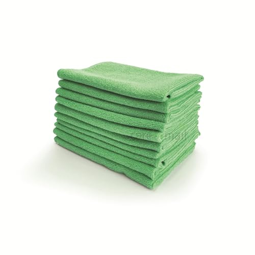 carebymail Microfibre Cleaning Cloth, Pack of 10, Large Size: 40x40cm | Soft Premium Heavy Weight Washable Cloth Duster for Kitchen, Home, Bathrooms, Surfaces, Mirrors, Car, Motorbike (Green)