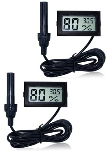 Lot de 2 thermomètres hygromètres numériques pour reptiles, terrarium, hydromètre, sonde pour reptiles, terrarium, incubateur, aquarium, bureau, salon